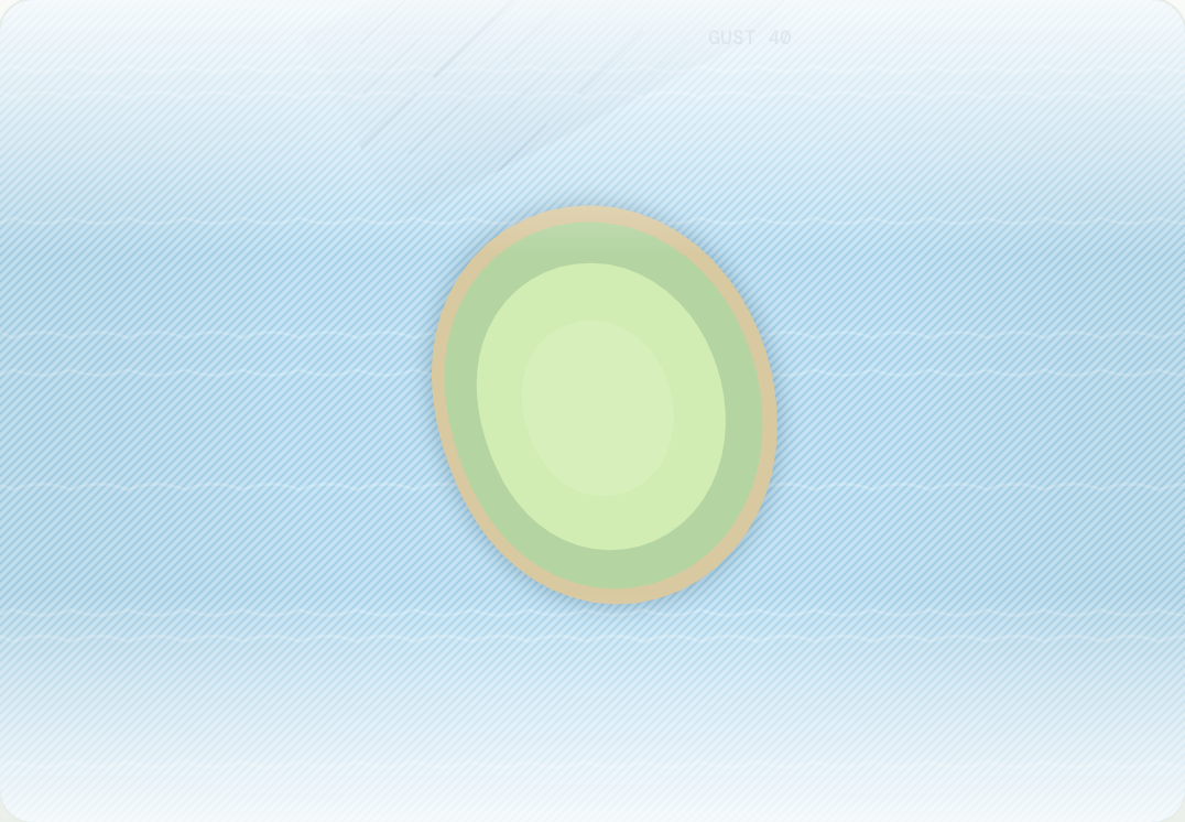 Plan view of a chain of small islands crossing open water, with the green on the furthest one.